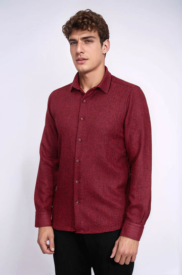 Men's Burgundy Slim Fit Plain Lumberjack Shirt | Wessi