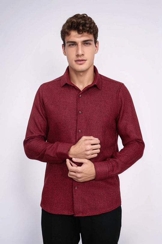 Men's Burgundy Slim Fit Plain Lumberjack Shirt | Wessi