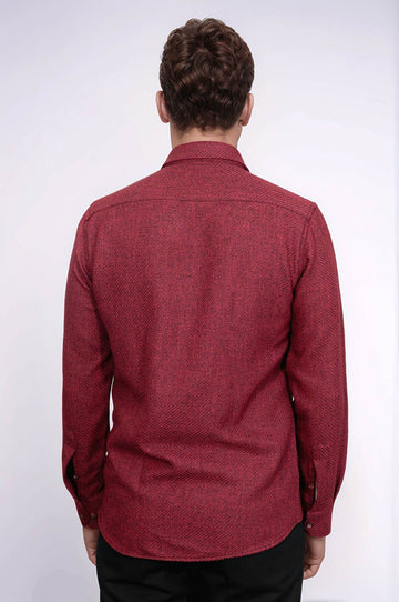Men's Burgundy Slim Fit Plain Lumberjack Shirt | Wessi
