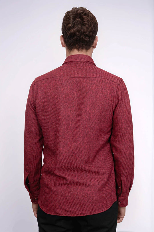 Men's Burgundy Slim Fit Plain Lumberjack Shirt | Wessi