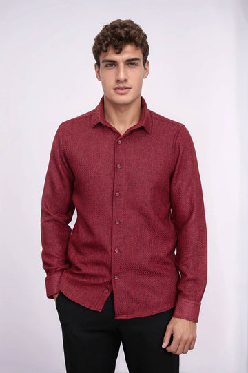 Men's Burgundy Slim Fit Plain Lumberjack Shirt | Wessi