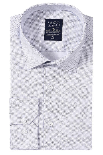 Men's White Patterned Slim Fit Long Sleeve Shirt | Wessi