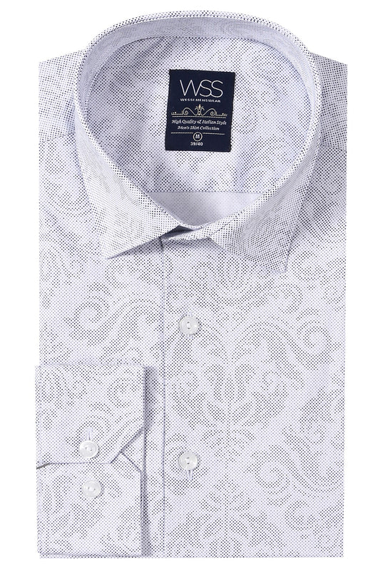 Men's White Patterned Slim Fit Long Sleeve Shirt | Wessi