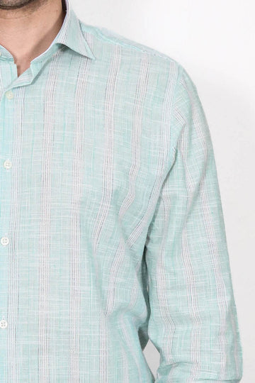Slim Fit Light Green Checked Cotton Shirt — Wessi