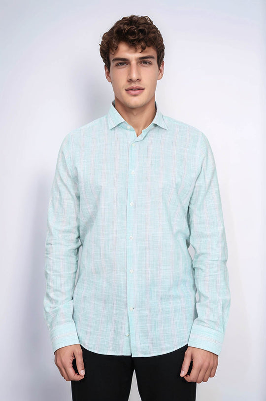 Slim Fit Light Green Checked Cotton Shirt — Wessi