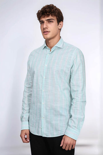 Slim Fit Light Green Checked Cotton Shirt — Wessi
