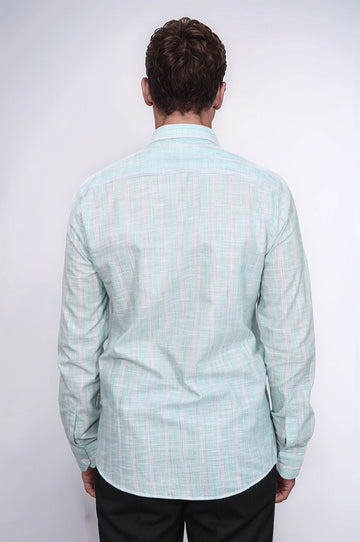 Slim Fit Light Green Checked Cotton Shirt — Wessi