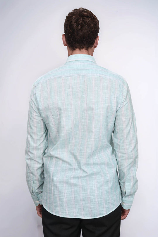 Slim Fit Light Green Checked Cotton Shirt — Wessi