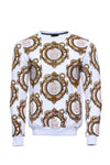 White Slim Fit Crew Neck Gold Patterned Sweatshirt | Wessi