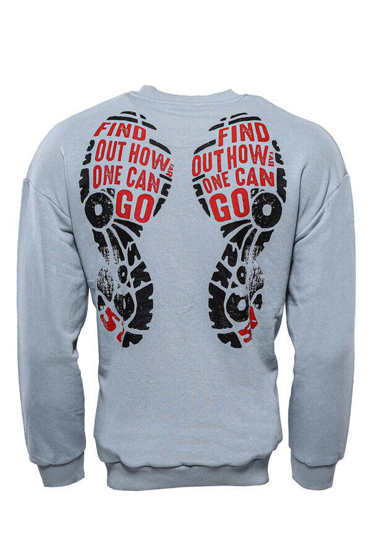 Grey Slim Fit Both-Side Letter Printed Crew Neck Sweatshirt | Wessi