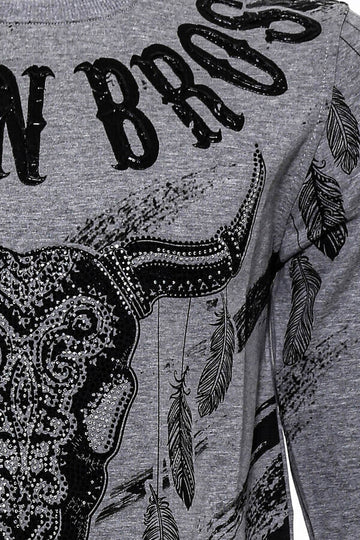 Grey Slim Fit Crew Neck Patterned Sweatshirt | Wessi