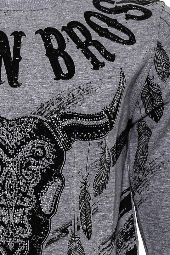 Grey Slim Fit Crew Neck Patterned Sweatshirt | Wessi