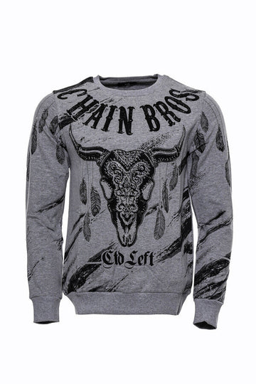 Grey Slim Fit Crew Neck Patterned Sweatshirt | Wessi