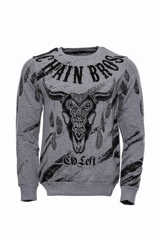 Grey Slim Fit Crew Neck Patterned Sweatshirt | Wessi