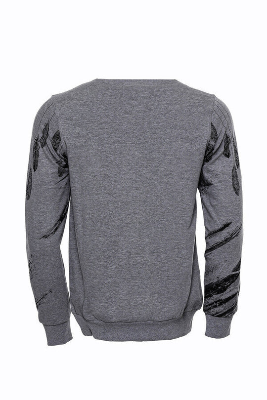 Grey Slim Fit Crew Neck Patterned Sweatshirt | Wessi