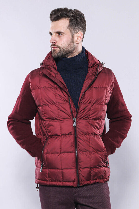 Burgundy Slim Fit Quilted Hooded Coat – Wessi