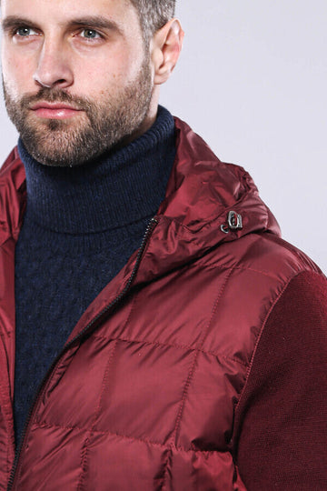 Burgundy Slim Fit Quilted Hooded Coat – Wessi