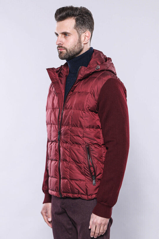 Burgundy Slim Fit Quilted Hooded Coat – Wessi
