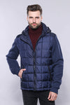 Navy Blue Slim Fit Hooded Quilted Coat – Wessi