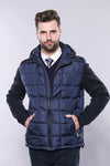 Navy Blue Slim Fit Hooded Quilted Coat – Wessi