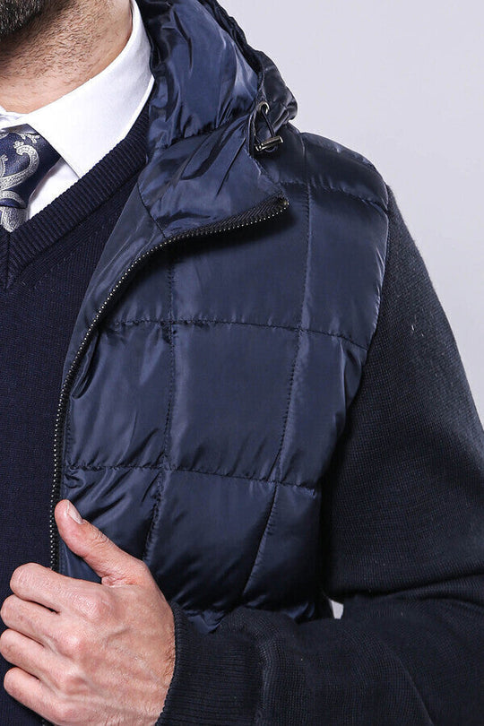 Navy Blue Slim Fit Hooded Quilted Coat – Wessi