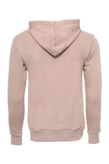 Beige Slim Fit Plain Hooded Sweatshirt with Pocket | Wessi