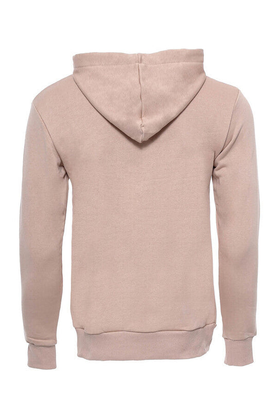 Beige Slim Fit Plain Hooded Sweatshirt with Pocket | Wessi