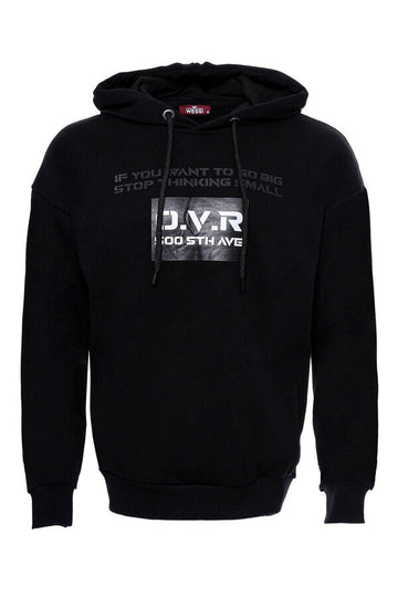 Black Slim Fit Printed Hooded Sweatshirt with Pocket | Wessi