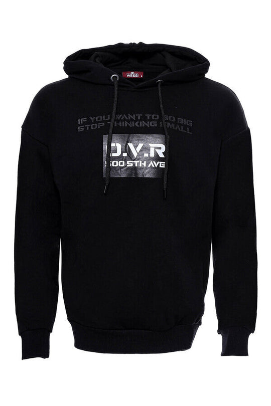 Black Slim Fit Printed Hooded Sweatshirt with Pocket | Wessi