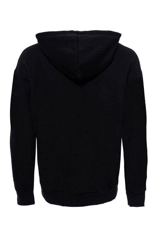 Black Slim Fit Printed Hooded Sweatshirt with Pocket | Wessi