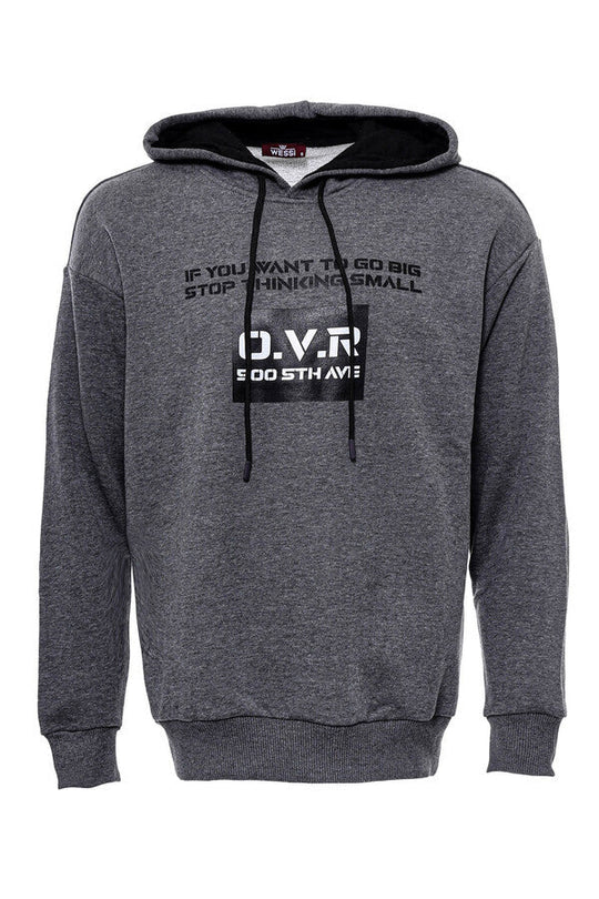 Anthracite Grey Slim Fit Printed Hooded Sweatshirt with Pocket | Wessi