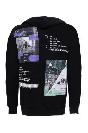 Black Slim Fit Both-Side Printed Hooded Sweatshirt | Wessi