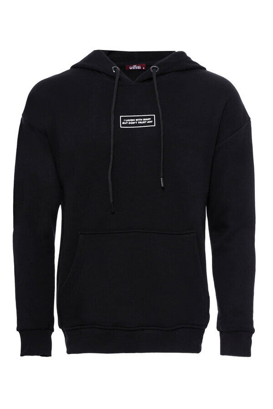 Black Slim Fit Both-Side Printed Hooded Sweatshirt | Wessi