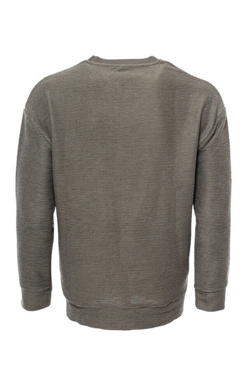 Khaki Slim Fit Horizontal Striped Crew Neck Sweatshirt | Wessi