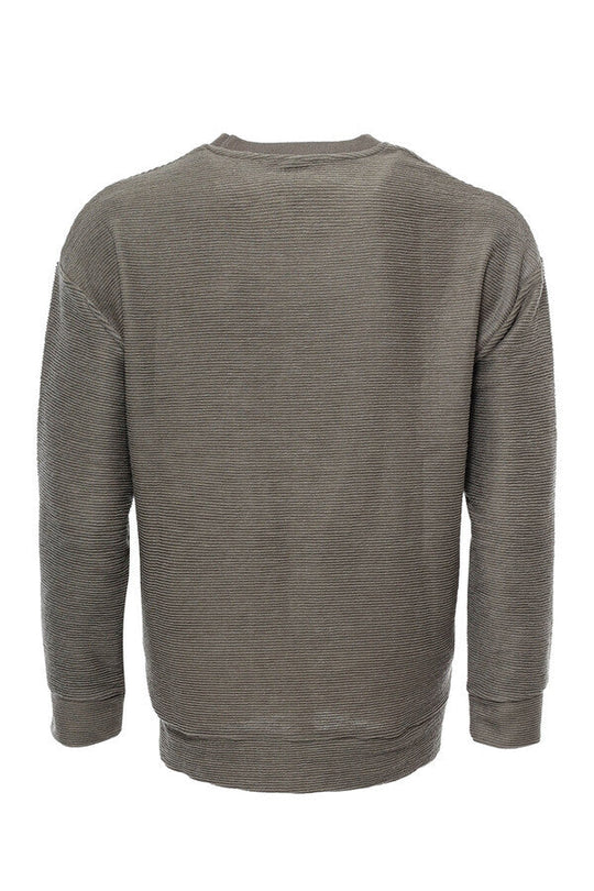 Khaki Slim Fit Horizontal Striped Crew Neck Sweatshirt | Wessi