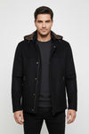 Slim Fit Hooded Black Overcoat with Zip Sleeve Detail — Wessi
