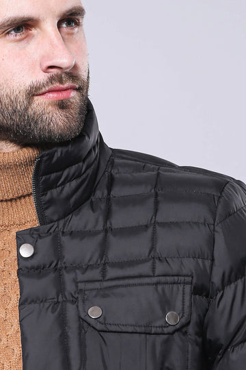 Black Slim Fit Quilted Winter Coat – Wessi