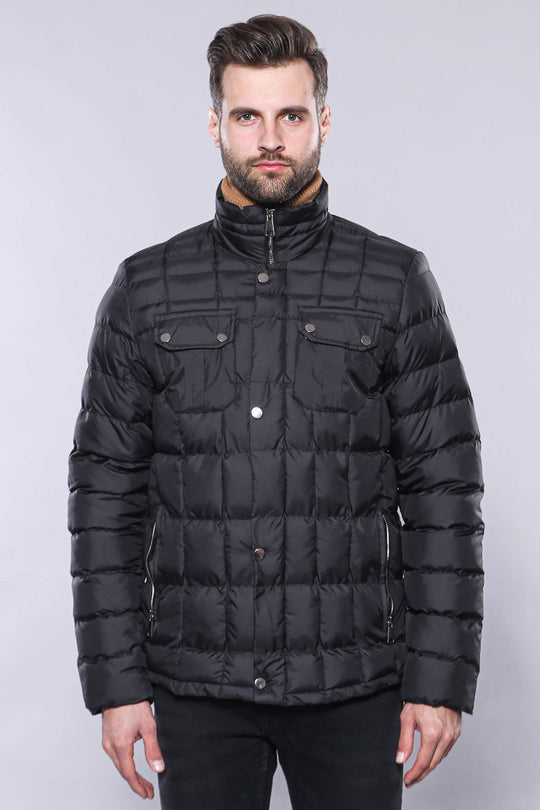 Black Slim Fit Quilted Winter Coat – Wessi