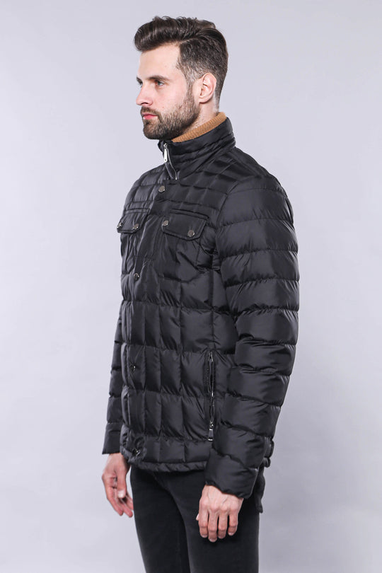 Black Slim Fit Quilted Winter Coat – Wessi