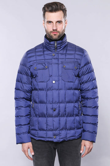 Blue Slim Fit Quilted Winter Coat – Wessi
