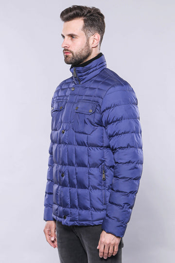 Blue Slim Fit Quilted Winter Coat – Wessi