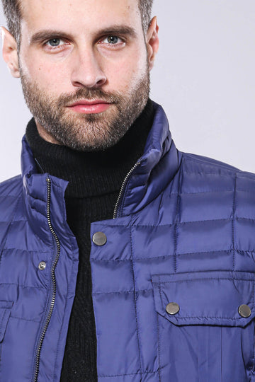 Blue Slim Fit Quilted Winter Coat – Wessi