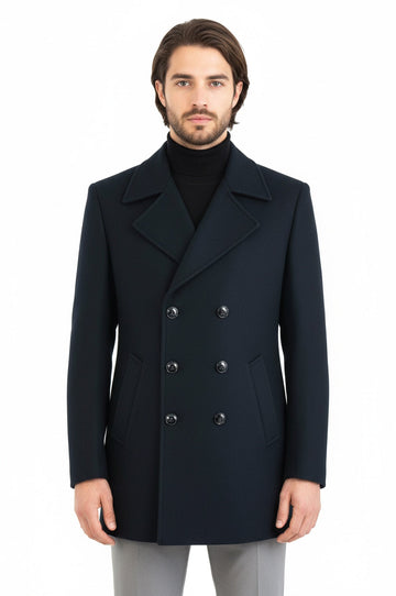 Dark Green Slim Fit Double Breasted Wide Lapel Wool Blend Coat – Wessi