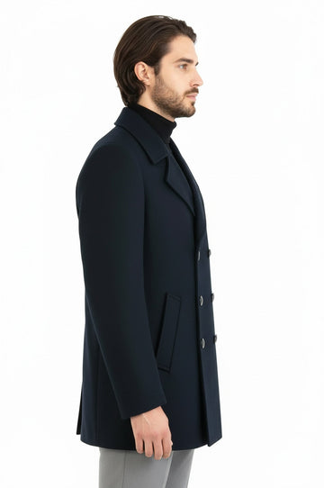 Dark Green Slim Fit Double Breasted Wide Lapel Wool Blend Coat – Wessi