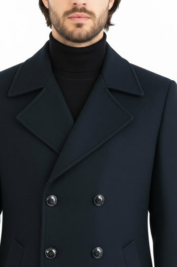 Dark Green Slim Fit Double Breasted Wide Lapel Wool Blend Coat – Wessi