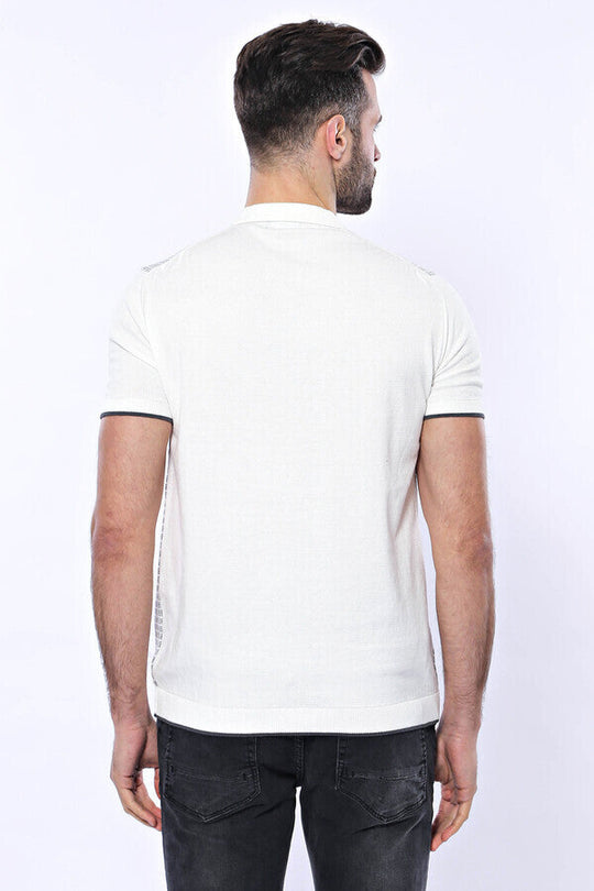 Slim Fit Light Grey Plaid Knitted Polo Zip-Neck T-Shirt — Wessi