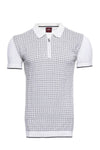 Slim Fit Light Grey Plaid Knitted Polo Zip-Neck T-Shirt — Wessi