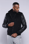 Black Slim Fit Leather Sleeve Cachet Coat – Wessi