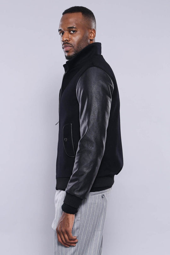Black Slim Fit Leather Sleeve Cachet Coat – Wessi