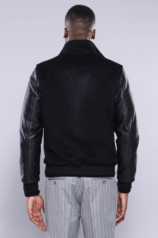 Black Slim Fit Leather Sleeve Cachet Coat – Wessi